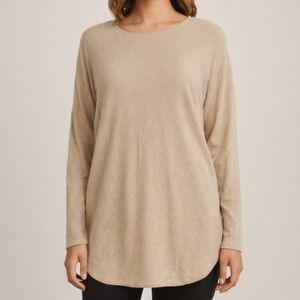 NWT Michael Kors Tunic Top Long Sleeve Crew Neck Oatmeal Heather Brown Medium